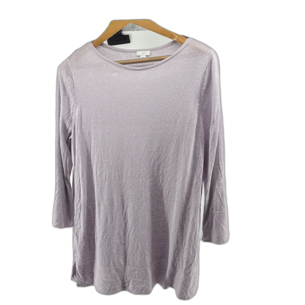 J Jill Tunic Sweater Womens L Tall Linen Blend Lightweight Liliac  3/4 Sleeve